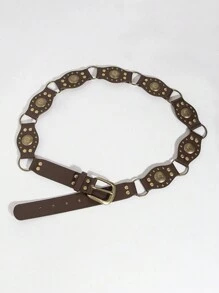 1 件女士西部牛仔复古铆钉腰带，百搭牛仔裤装饰腰带万圣节夏季、学校秋季、秋季、万圣节 - 咖啡 - 查看 4