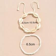 2pcs Bohemian Style Seashell Anklet Set, Beach Vacation Accessories, Simple Yet Fresh And Versatile - Set Of Two Shell Anklets - View 6