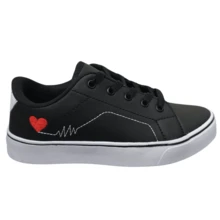 Tênis Feminino Casual Heart Sapatênis Branco Preto Versátil Confortável Estilo e Conforto Novo - Preto - Visão 3