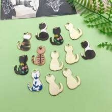 10/16入組混合彩繪貓咪吊墜，卡通小貓吊墜，適用於DIY珠寶製作、手工鐲、耳環、項鍊、吊墜、鑰匙扣、手工藝品 - 彩色 - 查看 3