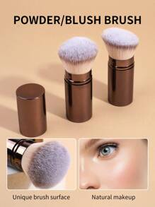 MAANGE 2 件装专业面部伸缩刷化妆刷腮红刷粉底刷散粉刷合成毛超柔软粉底刷适用于液体化妆品歌舞伎粉底刷在家或外出时使用 - 咖啡棕 - 查看 9