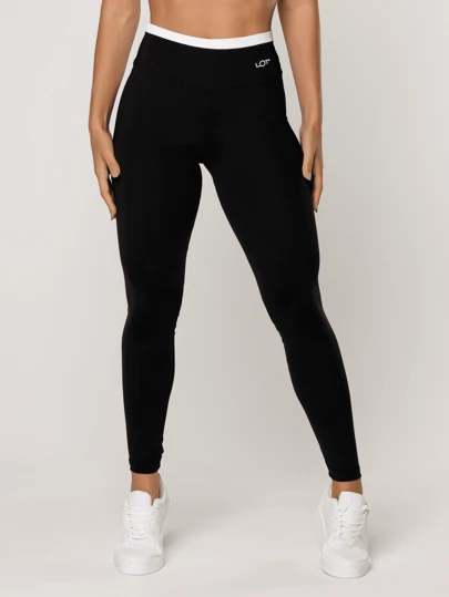 LOT FITNESS Calça Legging Academia Feminina Preta com cós Branco Fitness Poliamida Elevate