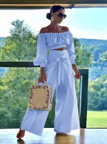 Women Two-Piece Outfits - Sky Blue - View 3