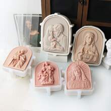 大型耶稣雕像蜡烛模具天主教使徒肖像石膏混凝土树脂铸造工具 DIY 耶稣家庭硅胶模具装饰 - 白色 - 查看 11