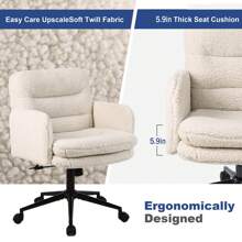 Office Chairs For Home, Faux Cashmere Desk Chair With Adjustable Height, Comfortable Computer Chair Bedroom Chair Makeup Chair, Furniture - 米色 - 查看 8
