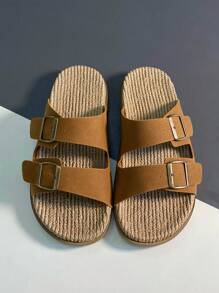 DISARCON New Summer Men's Sandals, High-End/Fashion/Versatile/Business/Plus Size Men's Shoes, Metal Double Buckle Design, Adjustable Classic Retro Slide Sandals, Suitable For Outdoor Leisure And Vacation, Non-Slip/Breathable/Durable/Beach Slippers, Indoor And Outdoor Bathroom Home Slippers For All Seasons