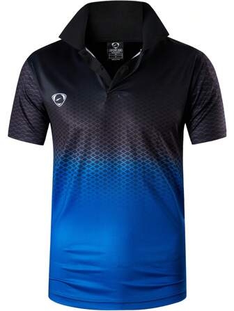 jeansian 1pc Boyfriend Style Men's Sports Paul Shirt Zipper T-Shirt Polo Shirt Short Sleeve Quick Dry Tennis Golf Bowling Athletic Shirt, Black & Blue, LSL357