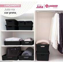 Kit 2 Caixas Organizadoras Com Tampa 5 Litros Jaguar Utilidades Plástico Resistente Empilhável Textura Exclusiva Multiuso - Cinza - Visão 4