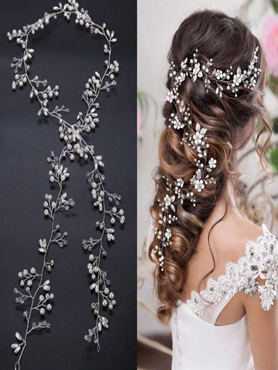 Tiara Hair Arrangement For Bride Pearl Wire Rhinestone Elegant Crystal Luxury - 銀 - 查看 1