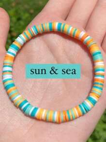 1 Peça Pulseira de Argila Simples com Contas | Pulseira de Verão Preppy | Pulseira Elástica com Contas Heishi | Joias de Garota Coco | Brilhante, Pastel, (Pode haver ligeira variação de cor) - Colorida - Visão 7