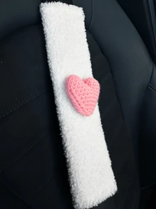 1pc Heart Decor Fuzzy Car Seat Belt Cover - Multicolor - View 1