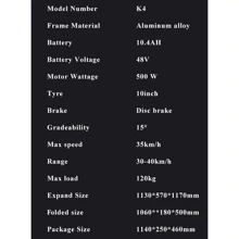JOYOR K4 Electric Scooter, 500W Motor, 48V 10.4Ah Battery, 10 Inch Tire, Max Speed 35km/H, Range 30-40km, Max Load 120kg, Double Shock Absorption, Mechanical Disc Brakes, Scooter Electric Travel - 黑色 - 查看 10