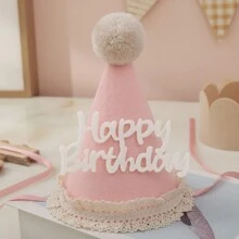 1set/1pc Lace Felt Birthday Hat Party Photo Prop Decoration With Pom Pom Balls
