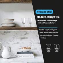 Art3d 10pcs 13.4"X11.85" Peel And Stick Kitchen Backsplash Tile,Easy DIY Vinyl Stick On Wall Tile Sticker For Home Decor,Wall Decor,Renovation Stickers Peel Wall Panels,Wall Paper, Wallpapers,Spring Decoration Items Refesh Your Home,Rama Decoration Stickers - 白色石板鑲銀飾 - 查看 4