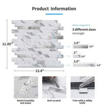 Art3d 10pcs 13.4"X11.85" Peel And Stick Kitchen Backsplash Tile,Easy DIY Vinyl Stick On Wall Tile Sticker For Home Decor,Wall Decor,Renovation Stickers Peel Wall Panels,Wall Paper, Wallpapers,Spring Decoration Items Refesh Your Home,Rama Decoration Stickers - 白色石板鑲銀飾 - 查看 3
