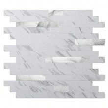 Art3d 10pcs 13.4"X11.85" Peel And Stick Kitchen Backsplash Tile,Easy DIY Vinyl Stick On Wall Tile Sticker For Home Decor,Wall Decor,Renovation Stickers Peel Wall Panels,Wall Paper, Wallpapers,Spring Decoration Items Refesh Your Home,Rama Decoration Stickers - 白色石板鑲銀飾 - 查看 1