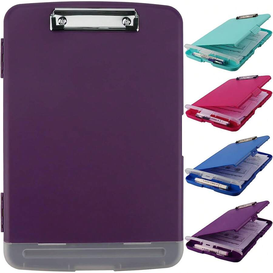 1pc Clipboard With Storage, A4 Loose Leaf Clip With Pen Holder For Care, Heavy-Duty Storage Clipboard With Thin Clip, Clipboard Folder With Side Opening, Smooth Writing Clipboard For Both Men And Women, Essential For Office Workers(Purple) - 紫色 - 查看 1