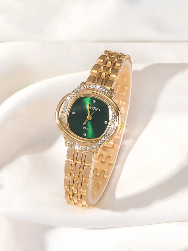 CARYINO Golden Stainless Steel Women's Watch Band, Simple, Elegant, Versatile, With Diamond Quartz Dial Watch. Suitable For Daily Wear As A Gift For Students Returning To School
