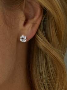 一对复古奢华S925纯银立方氧化锆圆形编织耳环，镀金耳环，优雅珠宝，母亲节礼物 - 耳環1 - 查看 3