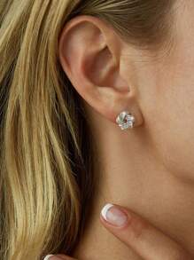 一对复古奢华S925纯银立方氧化锆圆形编织耳环，镀金耳环，优雅珠宝，母亲节礼物 - 耳環1 - 查看 6