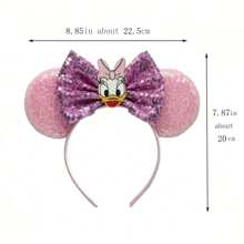 Disney Bunte Cartoon Gänseblümchen Schleife Haarband, farbiger glitzernder Ohr-Deko Haaraccessoire, Freizeitpark Kostüm Kopfbedeckung, Cartoon Enten Charakter Cosplay Haarreif, Haarband, Haarreifenbänder