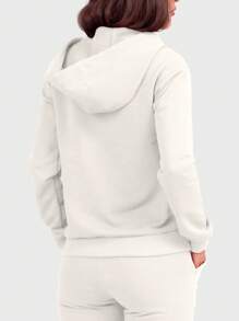 Women's Kangaroo Off The Wall Flannel Sweatshirt With Hood And Pocket - 米色 - 查看 2