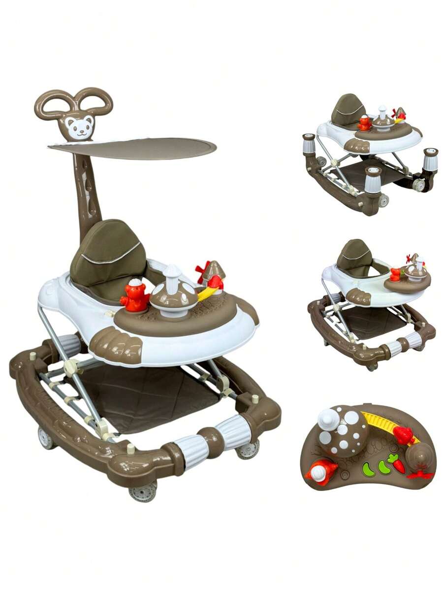 Andadera para Bebe Caminadora Plegable 3en1 Juguetero Musical Mecedora Hongo - Café integral - Ver 1