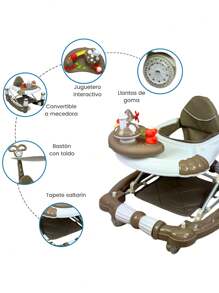 Andadera para Bebe Caminadora Plegable 3en1 Juguetero Musical Mecedora Hongo - Café integral - Ver 2