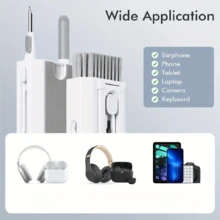 Kit de limpiador electrónico 8 en 1 para limpiar teclados con cepillo para sacar las teclas, limpiador anti-polvo de pantalla y lápiz limpiador multiusos para auriculares BT, portátil para teléfono, teclado, laptop, Airpods, laptops Apple y tabletas - Multicolor - Ver 2