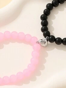 2条时尚情侣8字手链，简约个性化磁性心形手链，送给朋友的独特礼物 - 彩色 - 查看 3