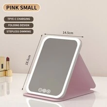 Miroir de maquillage éclairé par LED, miroir de beauté portatif illuminé avec 3 couleurs d'éclairage et luminosité réglable à écran tactile, miroir de vanité de bureau pliable à LED avec batteries rechargeables, meilleur cadeau pour voyager