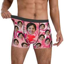 Customized Men's Funny Underwear With Personalized Photo Printed Boxer Briefs Featuring Wife's Portrait, Fun Gift For Husband Or Boyfriend - Black - View 7