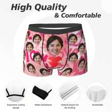 Customized Men's Funny Underwear With Personalized Photo Printed Boxer Briefs Featuring Wife's Portrait, Fun Gift For Husband Or Boyfriend - Black - View 12