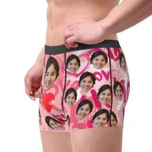 Customized Men's Funny Underwear With Personalized Photo Printed Boxer Briefs Featuring Wife's Portrait, Fun Gift For Husband Or Boyfriend - Black - View 4
