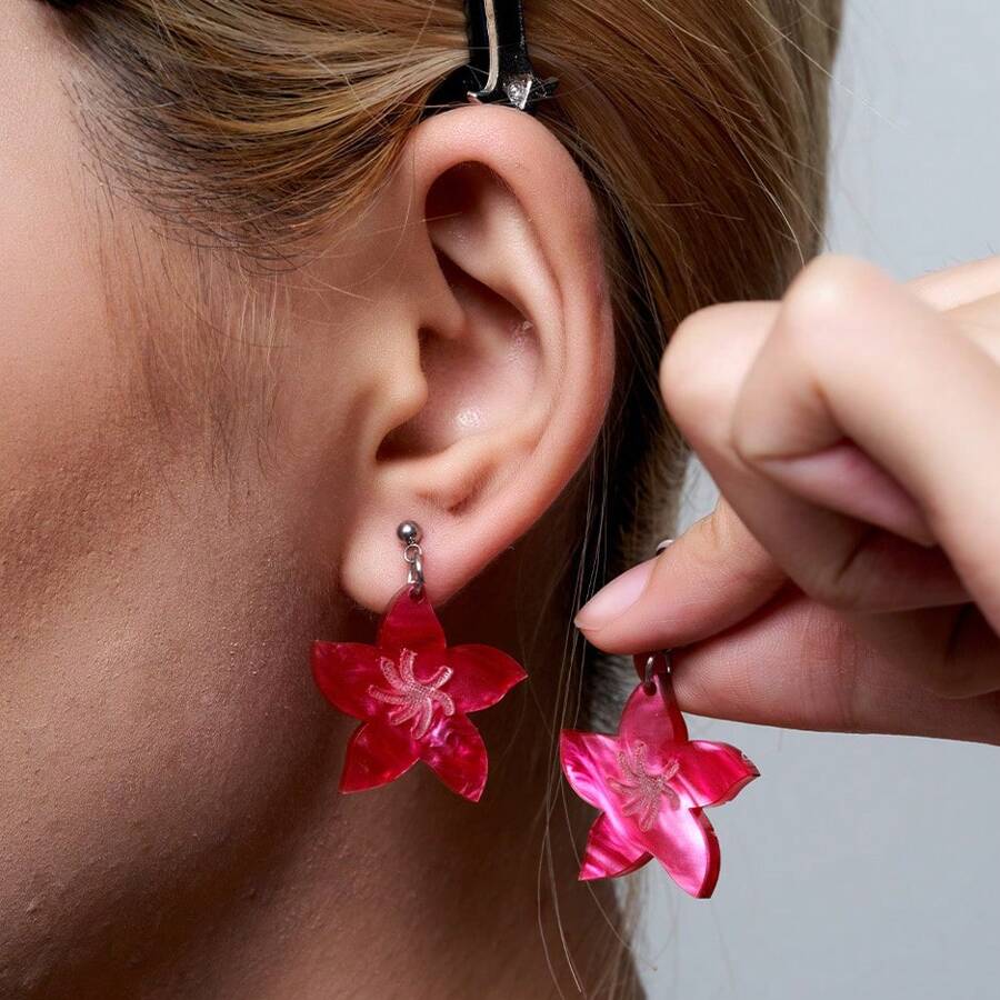 1 Pair Vibrant Hibiscus Flower Earrings - Star Flowers - View 1