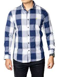 Camisa Hombre Casual Slim Fit Cuadros Azul Oscuro, Blancos - Azul lavado oscuro - Ver 2