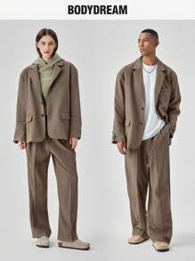 BODYDREAM Men Simple Commuting Loose Casual Suit Jacket - Khaki - View 1