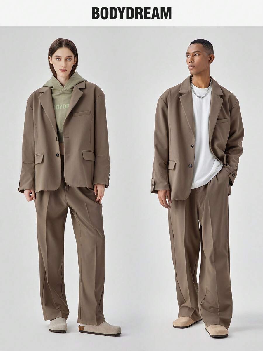 BODYDREAM Men Simple Commuting Loose Casual Suit Jacket - Khaki - View 1