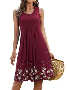 GOOTUCH Women's Summer Floral Print Pleated Casual Tank Dress