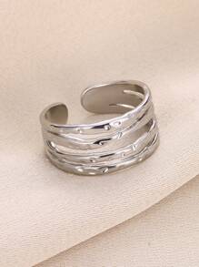 Stainless Steel Hollow Stripe Wide Ring Occident Simple Minimalist Charm Texture Statement Charm Jewelry Women  ﻿