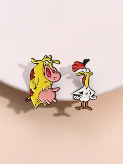 2入組森林動物卡通徽章，創意可愛設計，男女均適用於日常服飾或包袋裝飾品