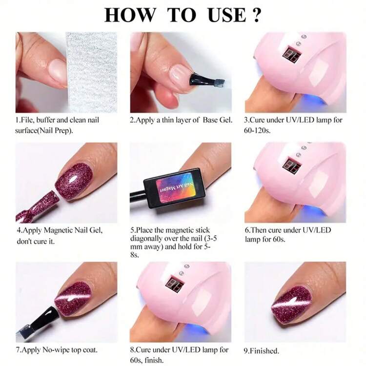 6pcs/Set Crystal Cat Eye Magnetic Gel Set, Polished And UV Gel Enamel, Poly Gel, Beautiful Crystal Cat Eye Nail Polish Gel Nails - Multicolor - View 8