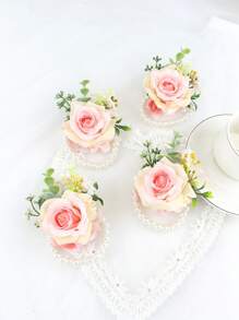 6pcs/1pc Wrist Corsage For Bride Bridesmaids Wedding, Artificial Silk Rose And Faux Pearls Romantic Wrist Corsage For Women Mother Wedding Prom Party Bridal Shower Decoration Wedding Gift Valentine's Day