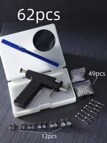 62pcs/98pcs/Set Reusable Ear Piercing Kit, Includes (49pcs Silver-Plated Earring Studs + 12pcs 3D Cubic Zirconia Studs) (98pcs Earring Accessories Exclude Piercing Gun), Optional One-Time-Use Low-Pain Ear Piercing Gun, Suitable For Students Personal Ear Piercing Beauty Tools And Accessories - Multicolor - View 8