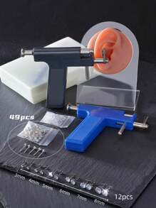 62pcs/98pcs/Set Reusable Ear Piercing Kit, Includes (49pcs Silver-Plated Earring Studs + 12pcs 3D Cubic Zirconia Studs) (98pcs Earring Accessories Exclude Piercing Gun), Optional One-Time-Use Low-Pain Ear Piercing Gun, Suitable For Students Personal Ear Piercing Beauty Tools And Accessories - Multicolor - View 2