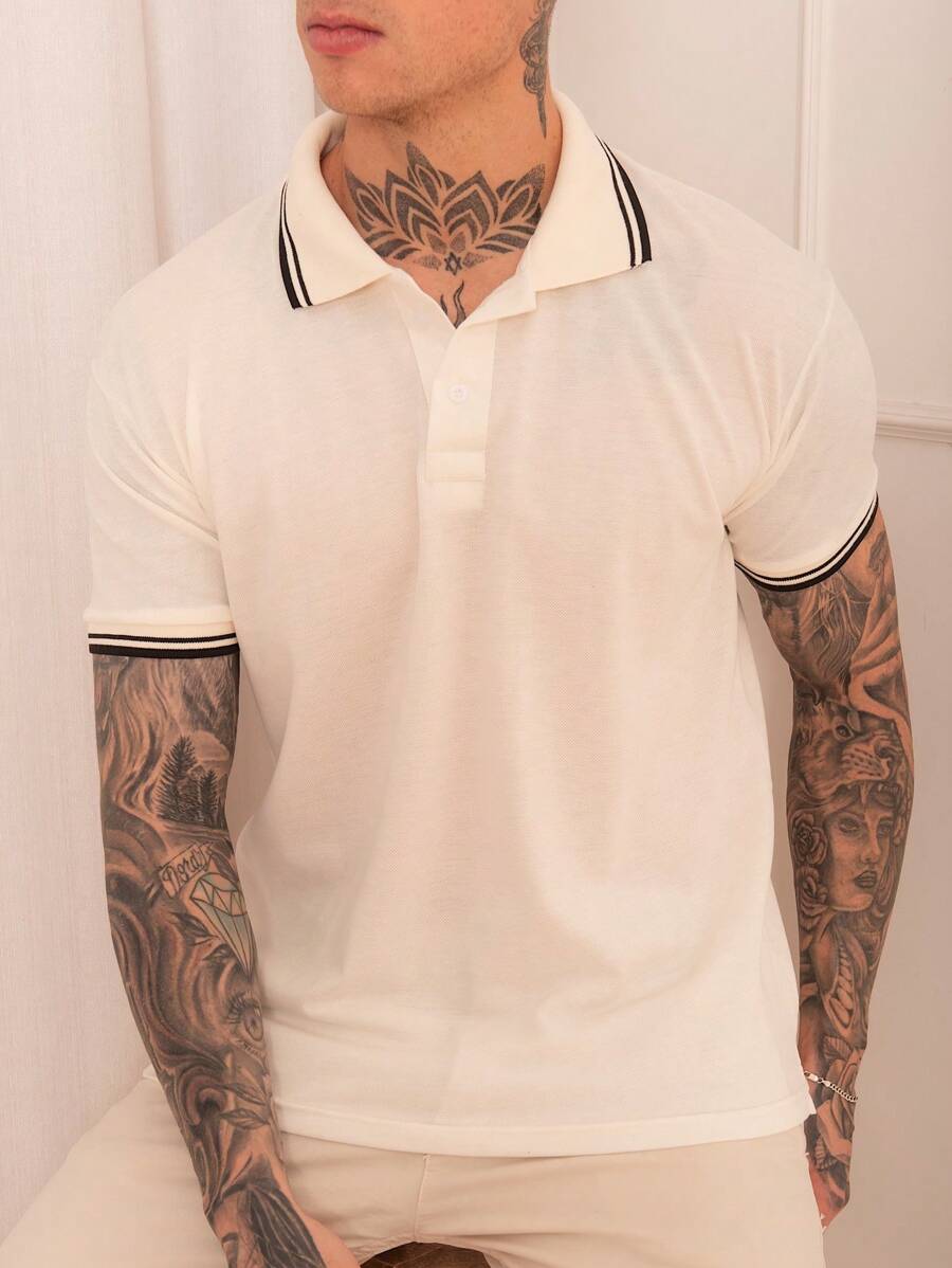 Lucky Star Modas Men's Striped Polo Shirt Piquet Knit - Màu be - Xem 1