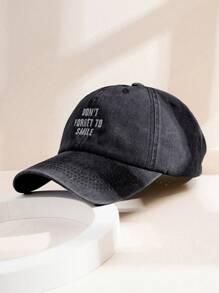 1pc Women's 'DON'T Forget To Smile' Washed Baseball Cap, Outdoor Adjustable Sun-Protective Casual Hat Suitable For Spring, Autumn, Travel, Beach, Vacation, Men's Sun Hat, Y2K Style Young Hat,Summer - Black - View 2