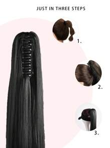 1 pieza Extensión de cola de caballo sintética recta, fibra resistente a altas temperaturas, adecuada para uso diario - Negro - Ver 5