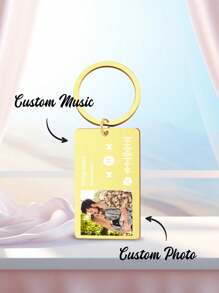 1pc Customized Music Code Photo Keychain, Personalized Stainless Steel Song Keychain, Album Keychain, Music Code Keychain Gift For Birthday, Anniversary Gift For Couples - Customized Photo + Scannable Music Code - View 4