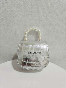 儿童时尚新款石纹珍珠手提包，节日礼物 PU 皮革鳄鱼纹时尚迷你包，公主潮流女孩零钱包，时尚迷你口红包 - 均碼 - 查看 5